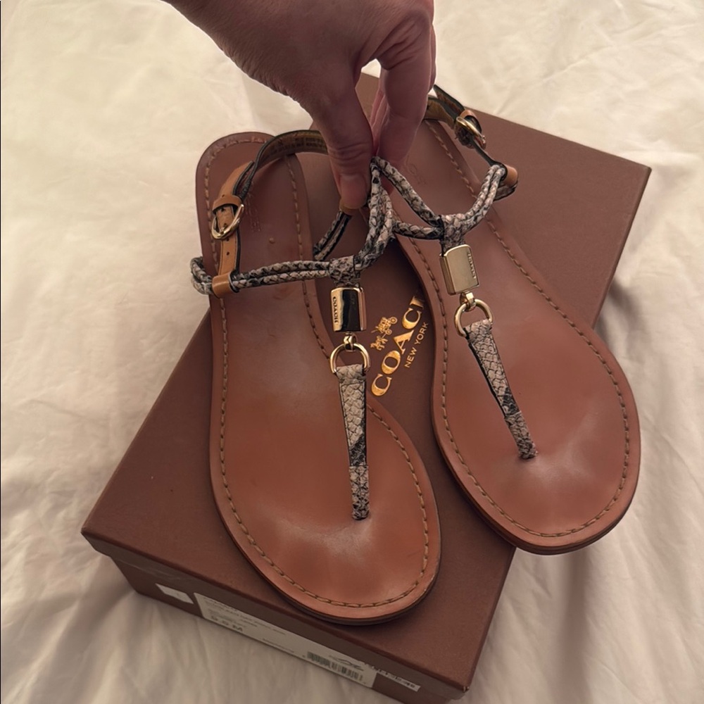 Coach Tan Sandals with Gold Accents